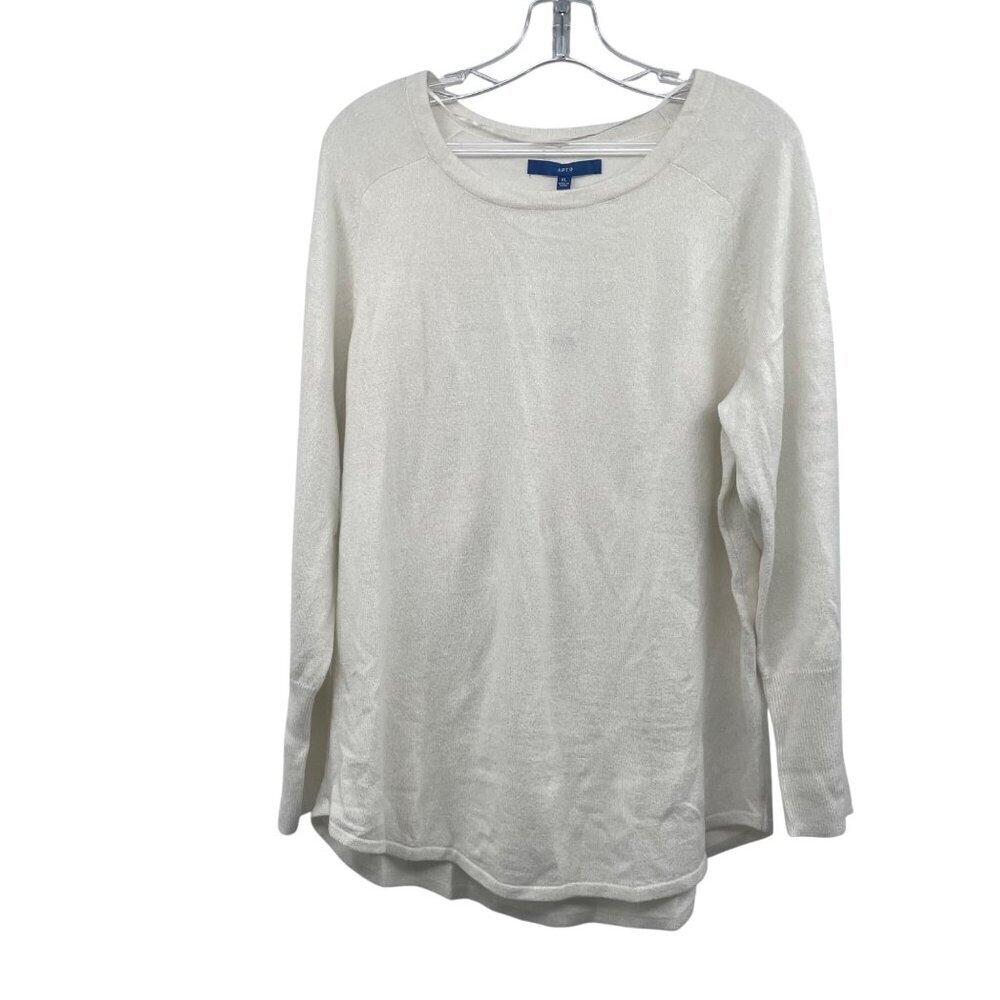 Apt.9 Womens Glitter Pullover Sweater Long Sleeve Ivory Size XL New